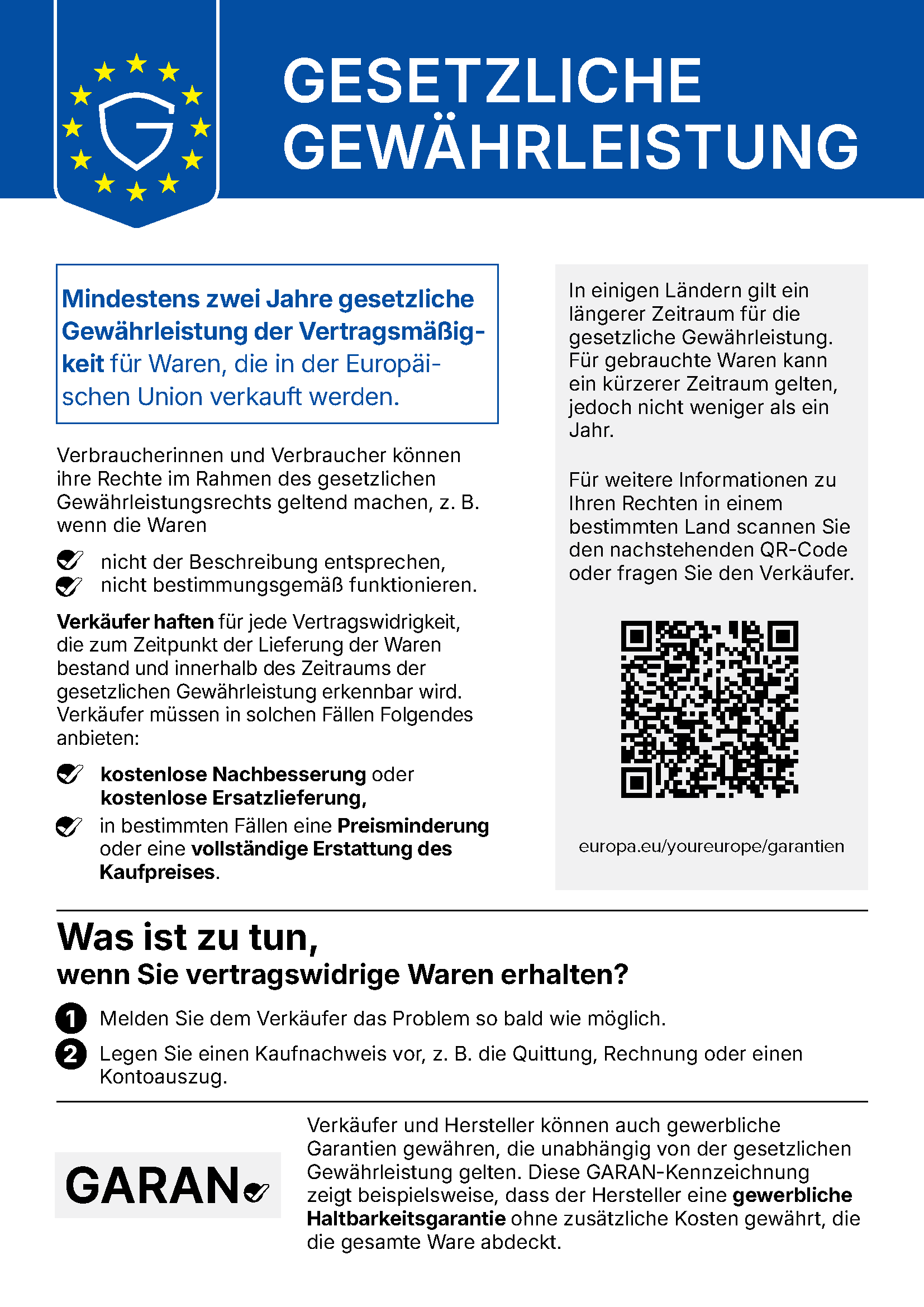 EU-Hinweis zu Ihren gesetzlichen Gewährleistungsrechten