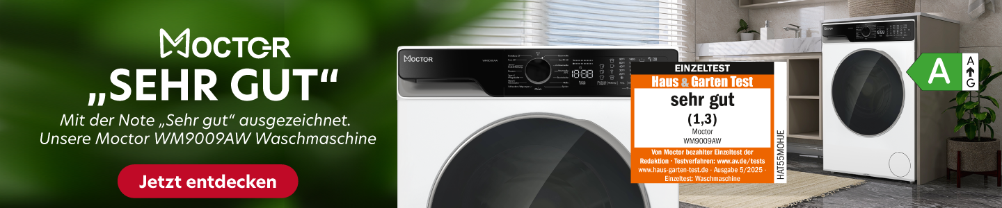 Startbanner mit Moctor WM9009AW-Waschmaschine