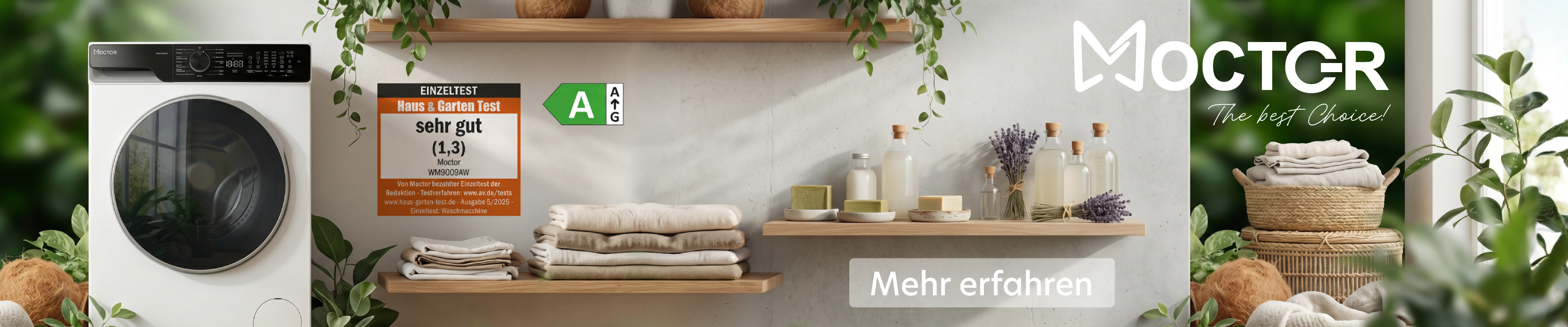Startbanner mit Moctor WM9009AW-Waschmaschine