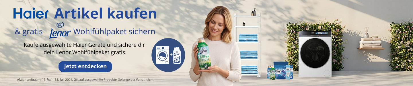Startbanner mit Haier Add-on Kampagne 2026 (Lenor Promotion)