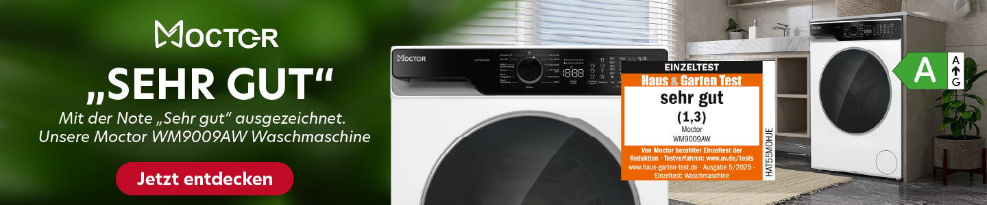 Startbanner mit Moctor WM9009AW-Waschmaschine