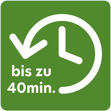 Symbol für Bis zu 40 Minuten Laufzeit