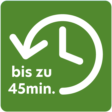 Symbol für Bis zu 40 Min. Laufzeit